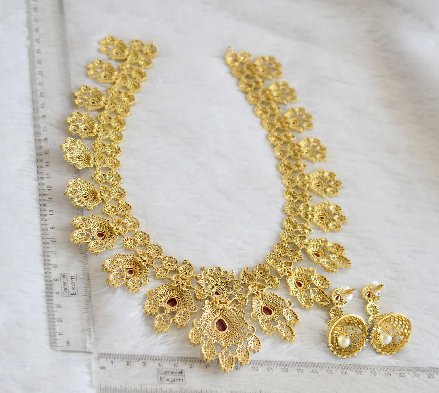 Two tone diamond look alike cz ruby big bridal haar set dj-50550