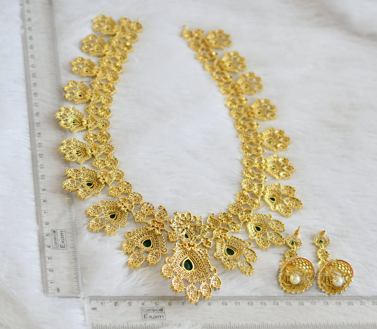 Two tone diamond look alike cz emerald big bridal haar set dj-50551