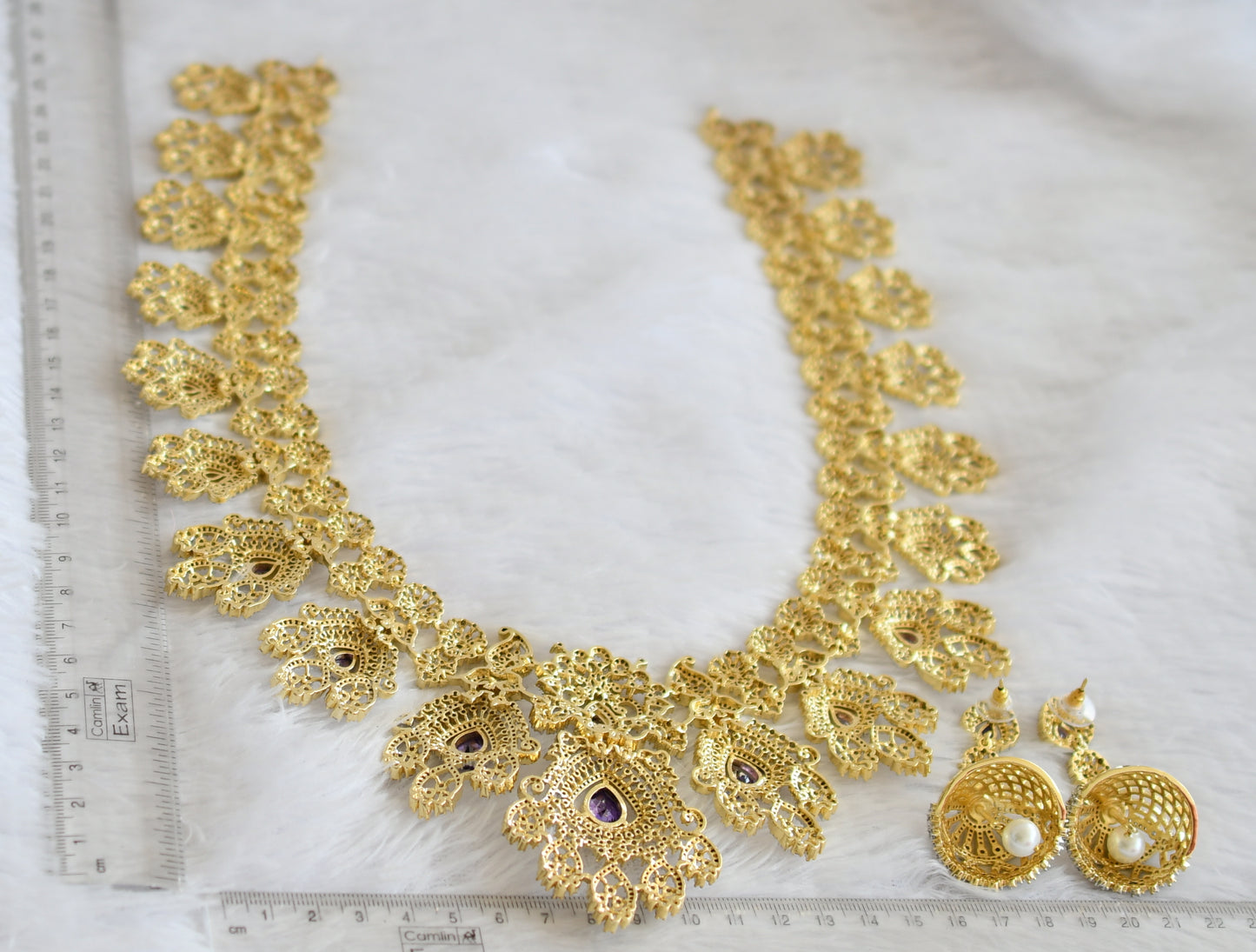 Two tone diamond look alike cz purple big bridal haar set dj-50552