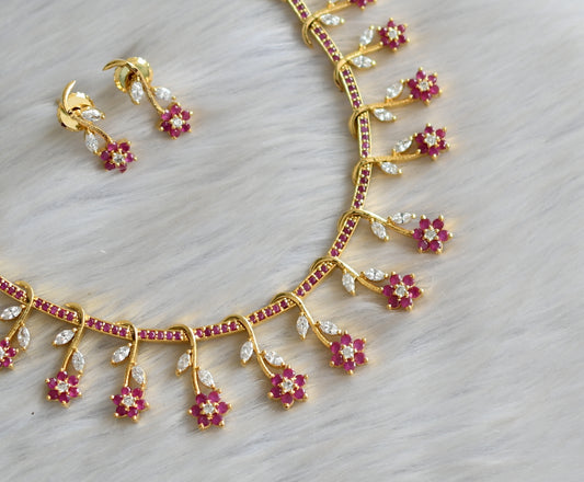 Gold tone ruby-white Nakshatra necklace set dj-03681