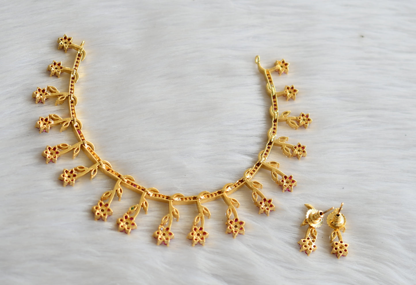 Gold tone ruby-white Nakshatra necklace set dj-03681