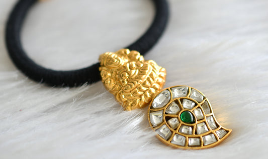 Gold tone green-white lakshmi mango kundan jadau hair band dj-43575
