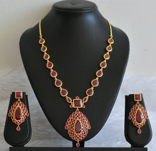 Gold tone ruby stone jo inspired necklace set dj-50566