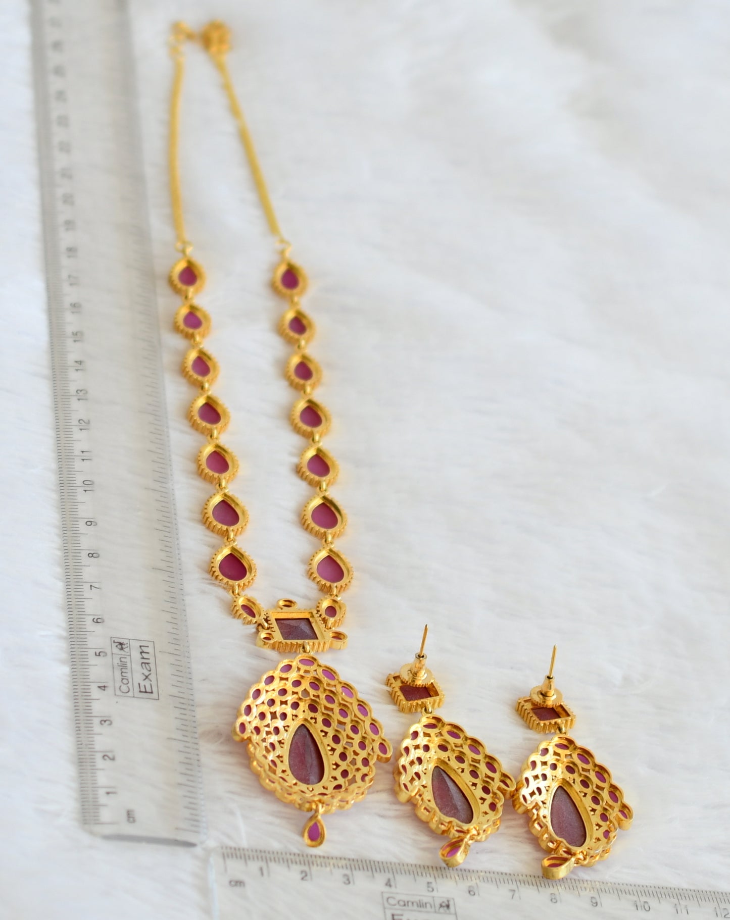 Gold tone ruby stone jo inspired necklace set dj-50566
