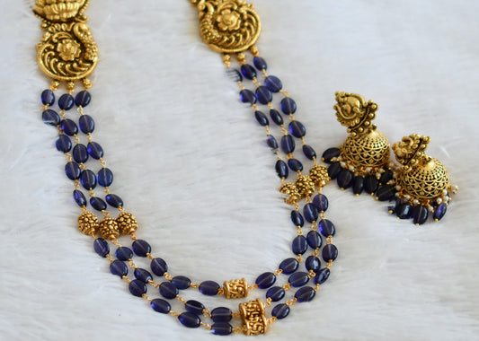 Antique gold tone purple beaded lakshmi peacock short haar set dj-50571