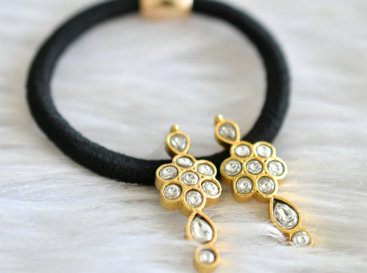 Gold tone white kundan jadau flower hair band dj-43586