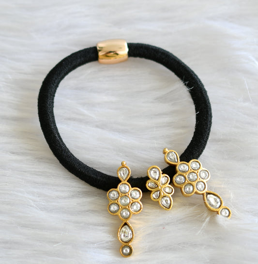 Gold tone white kundan jadau flower hair band dj-43588