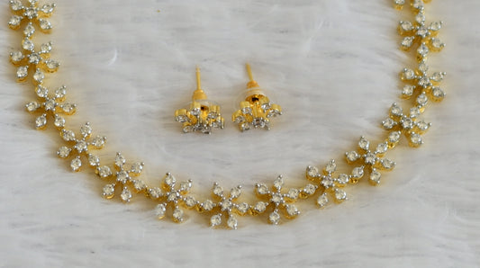 Two tone diamond look alike white flower necklace set dj-50553