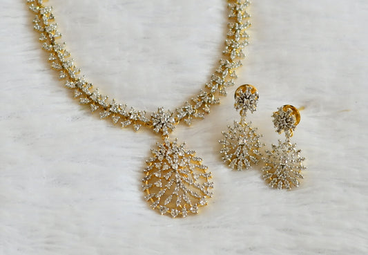 Two tone diamond look alike white stone necklace set dj-50554