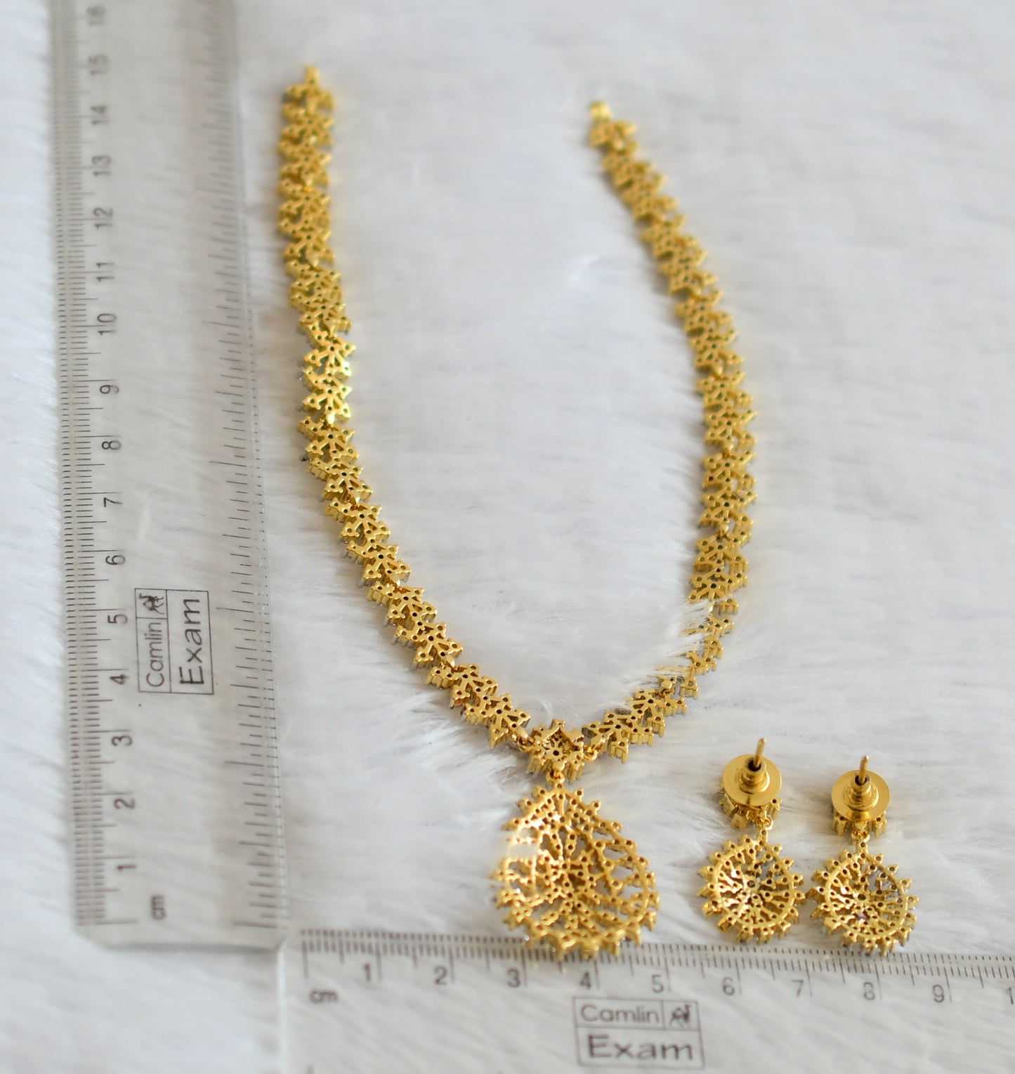 Two tone diamond look alike white stone necklace set dj-50554