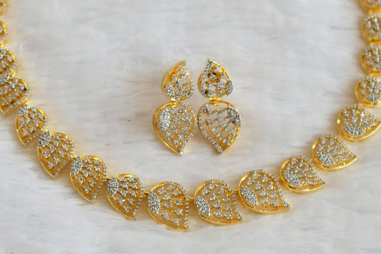 Two tone diamond look alike white mango necklace set dj-50555