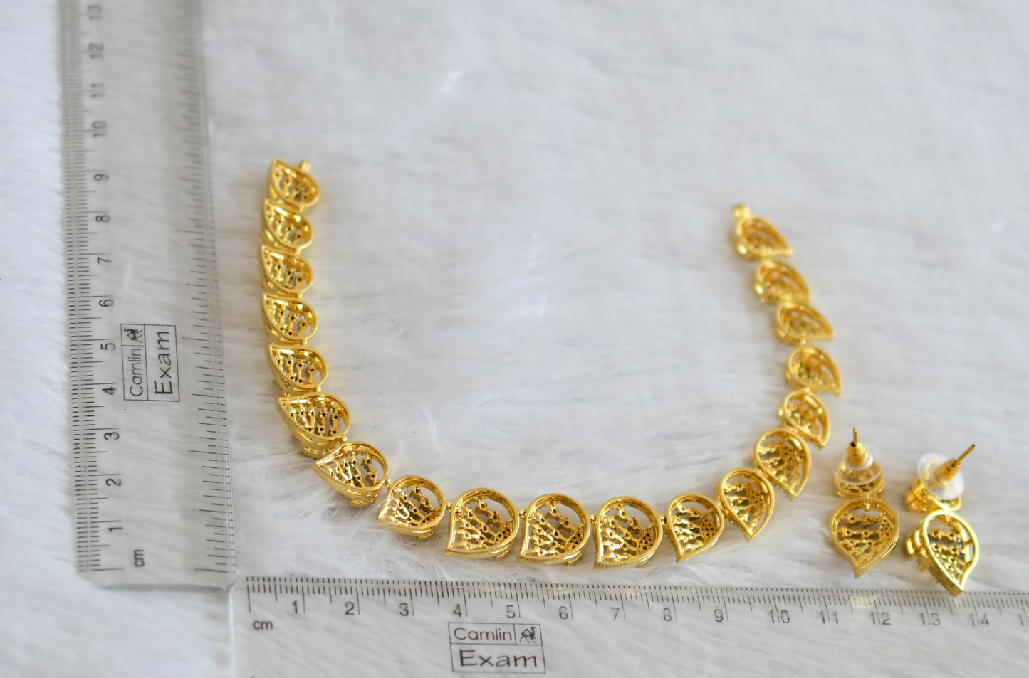 Two tone diamond look alike white mango necklace set dj-50555