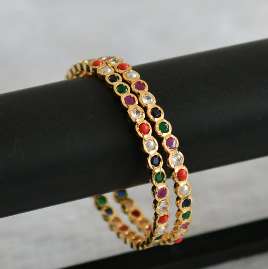 Gold tone navarthna stone south indian bangles(2.8) dj-46894