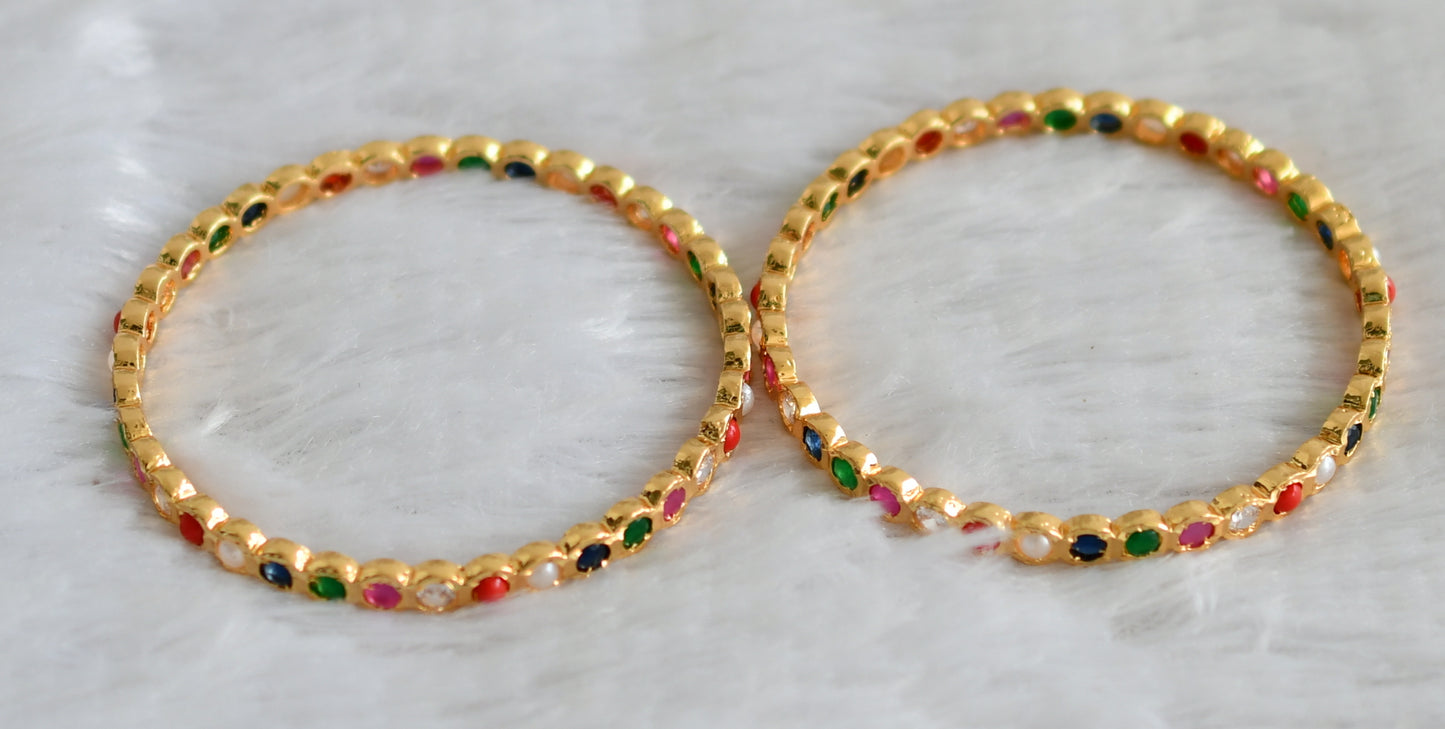 Gold tone navarthna stone south indian bangles(2.8) dj-46894