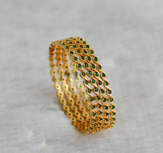 Gold tone emerald stone set of 4 bnagles(2.10) dj-46906