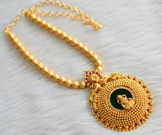 Gold look alike kerala style pink-green lakshmi round ball necklace dj-43611