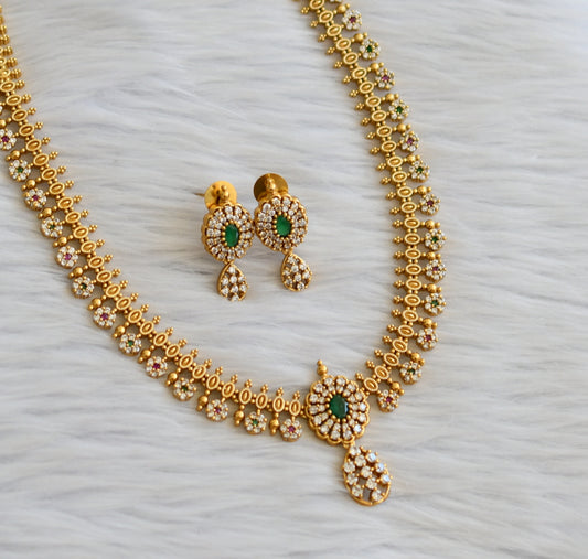 Matte finish cz ruby-green-white flower haar set dj-45255