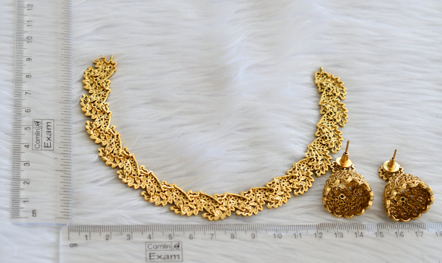 Matte Finish Cz Ruby-green Flower Leaf Necklace Set DJ33717