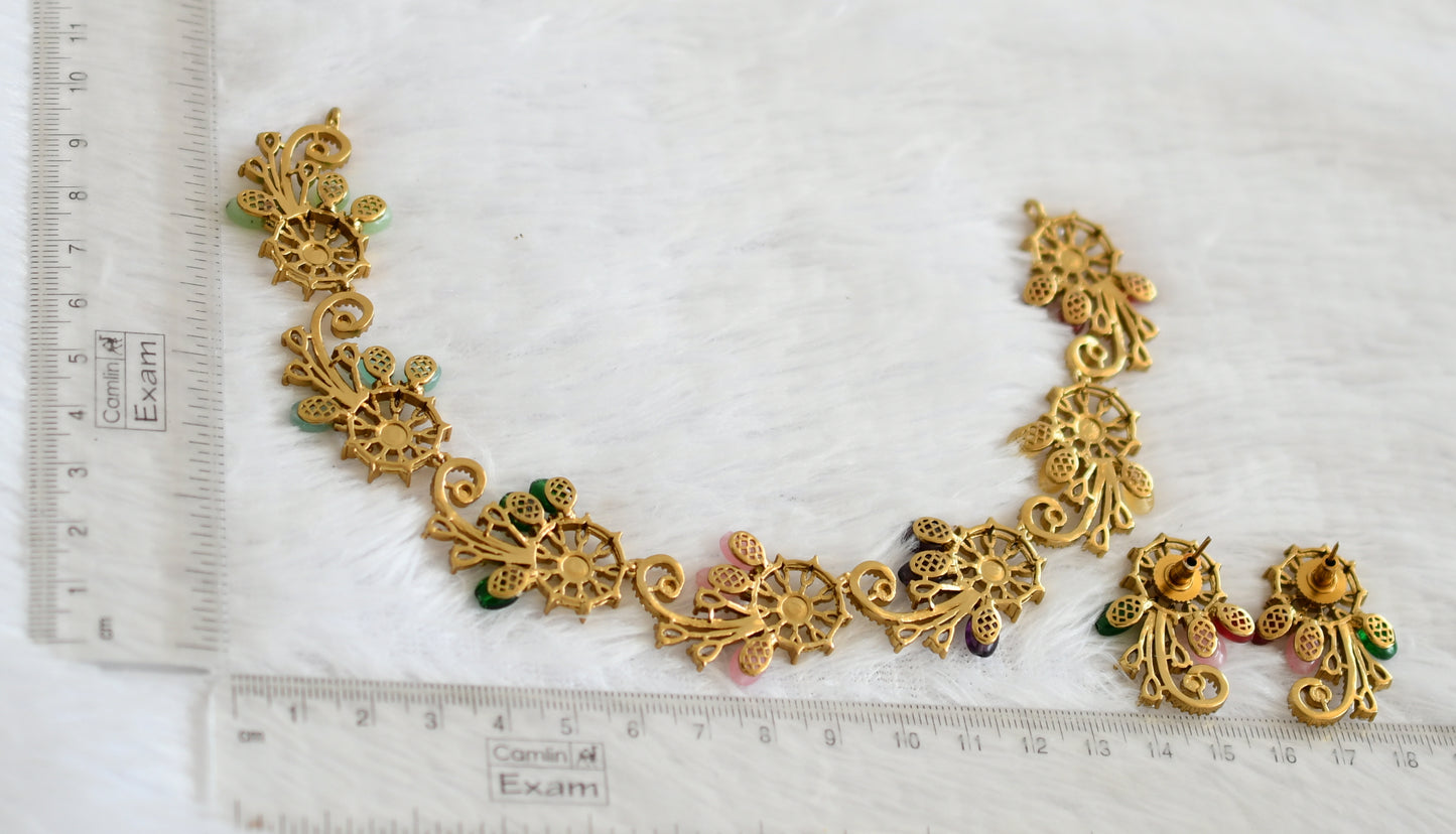 Antique gold tone cz pearl-multi color bead flower necklace set dj-50560