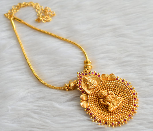 Gold look alike kerala style pink lakshmi round necklace dj-43612