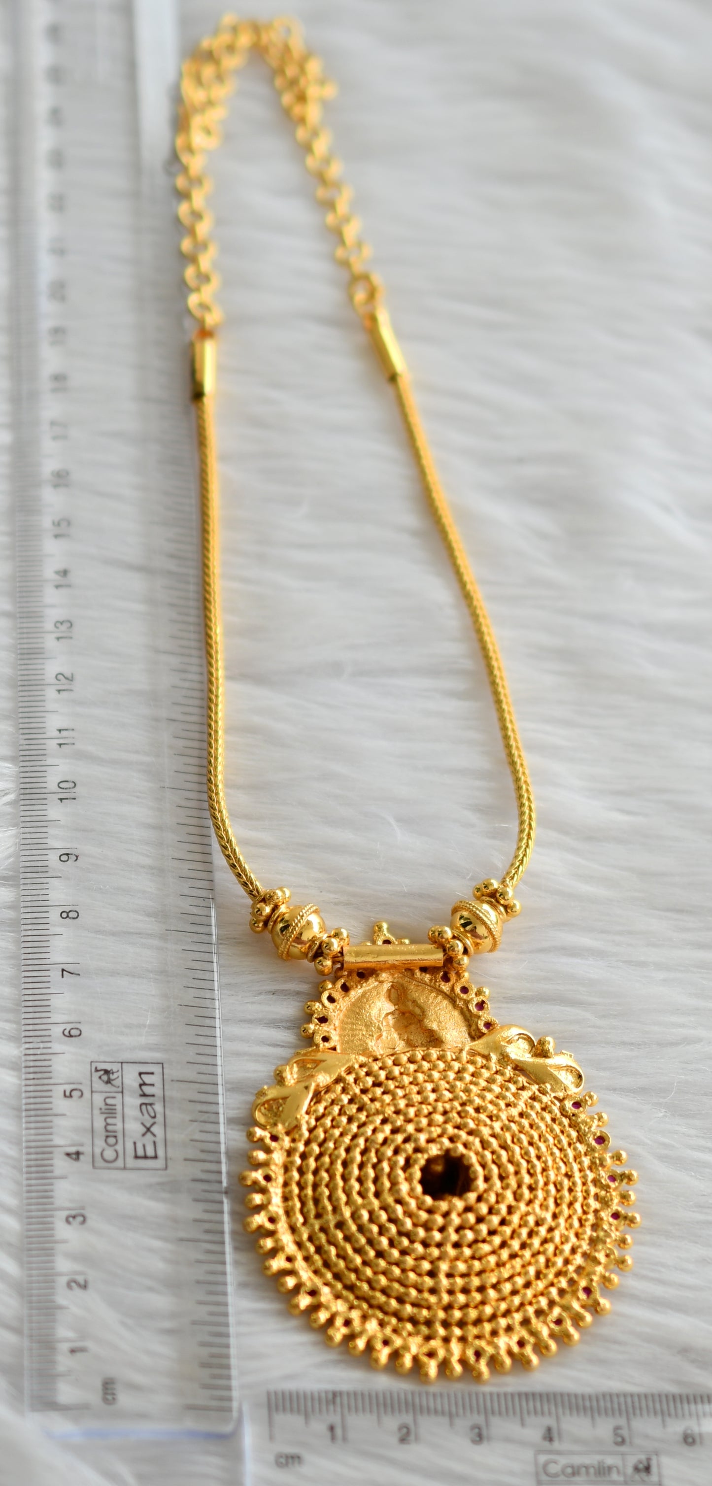 Gold look alike kerala style pink lakshmi round necklace dj-43612