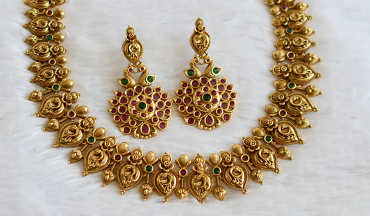 Matte finish ruby-green peacock necklace set dj-50565