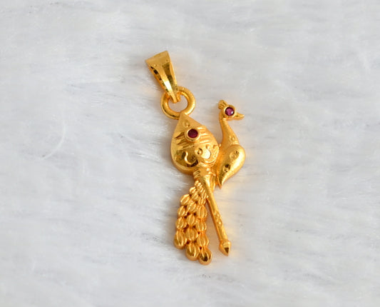 Matte gold tone ad pink stone vel and mayil pendant dj-50569