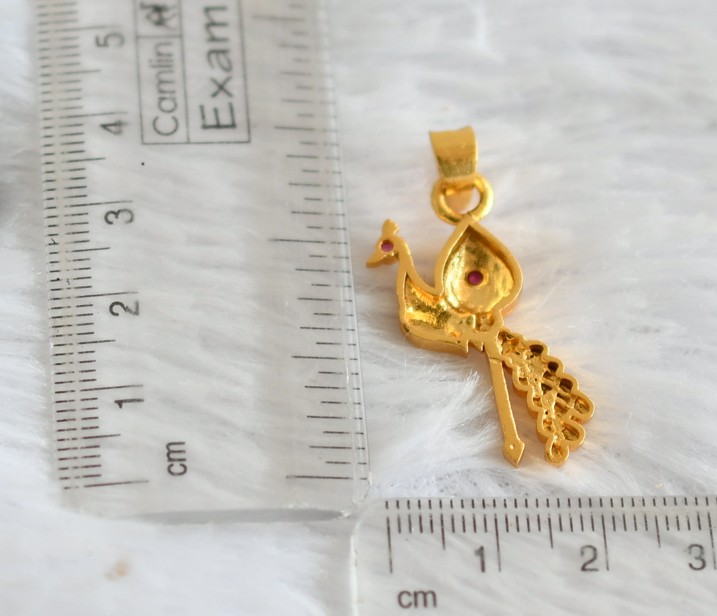 Matte gold tone ad pink stone vel and mayil pendant dj-50569