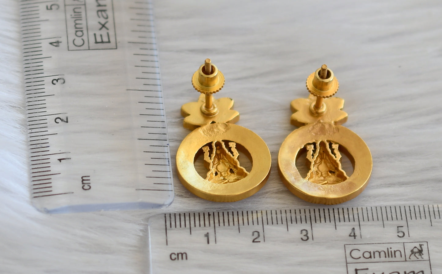 Matte finish pink-green kundan jadau lakshmi earrings dj-45262