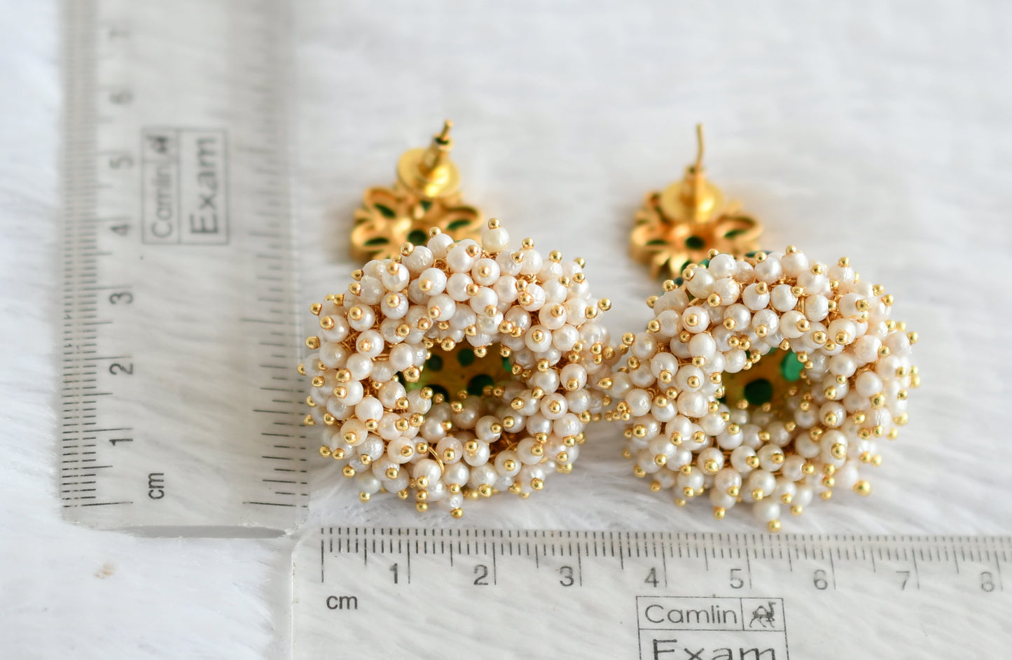 Matte finish green stone pearl cluster flower jhumkka dj-50520