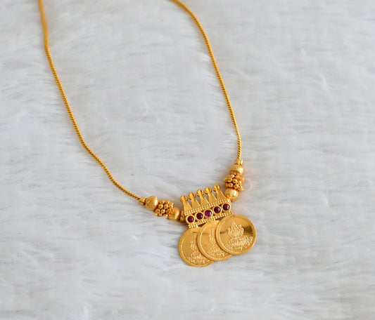 Gold tone AD pink stone lakshmi coin necklace dj-50588