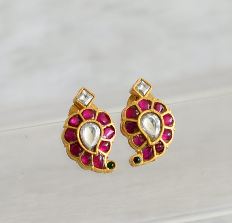 Matte finish pink-green-white mango kundan jadau stud/earrings dj-48691