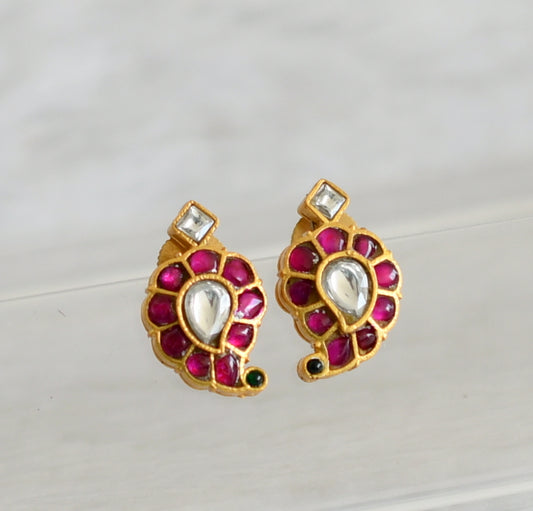Matte finish pink-green-white mango kundan jadau stud/earrings dj-48691