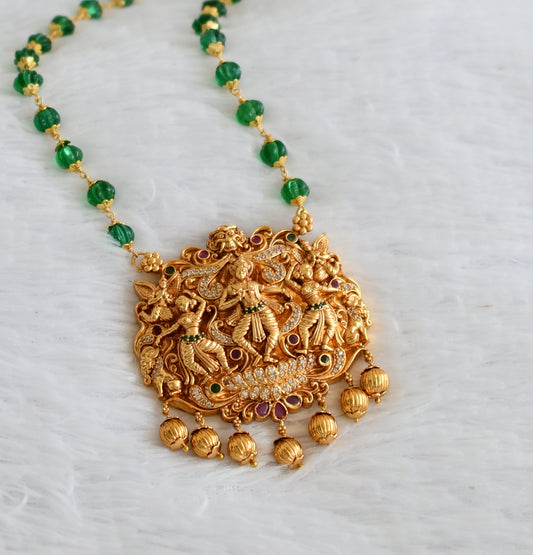 Matte finish ruby-green-white krishan green pumpkin beaded short haar dj-50585