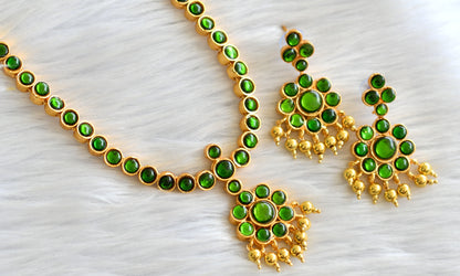 Gold tone temple green gold beaded necklace set dj-43622
