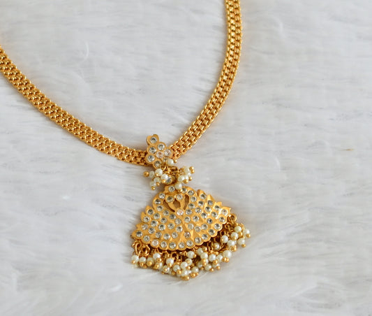 Gold tone south indian style AD white stone pearl cluster attigai/necklace dj-50586
