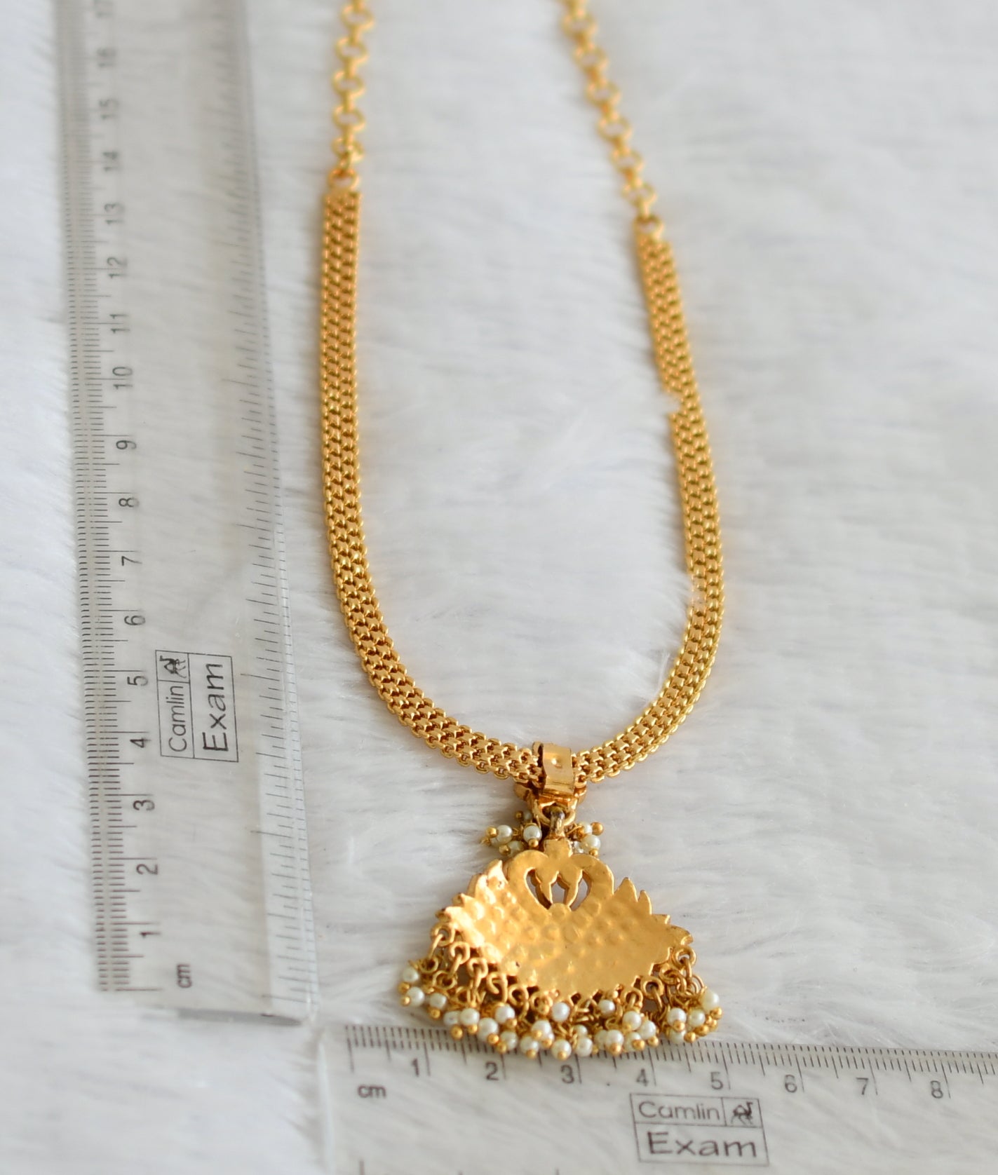 Gold tone south indian style AD white stone pearl cluster attigai/necklace dj-50586