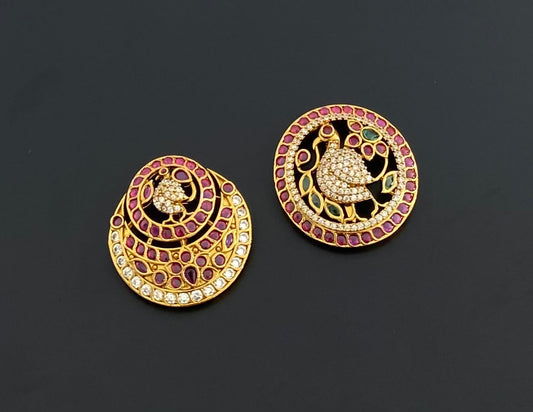 Antique gold tone cz kemp-green swan sun moon hair jewel- Dj-51351