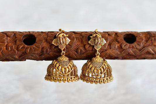 Antique gold tone cz white peacock jhumkka dj-52163