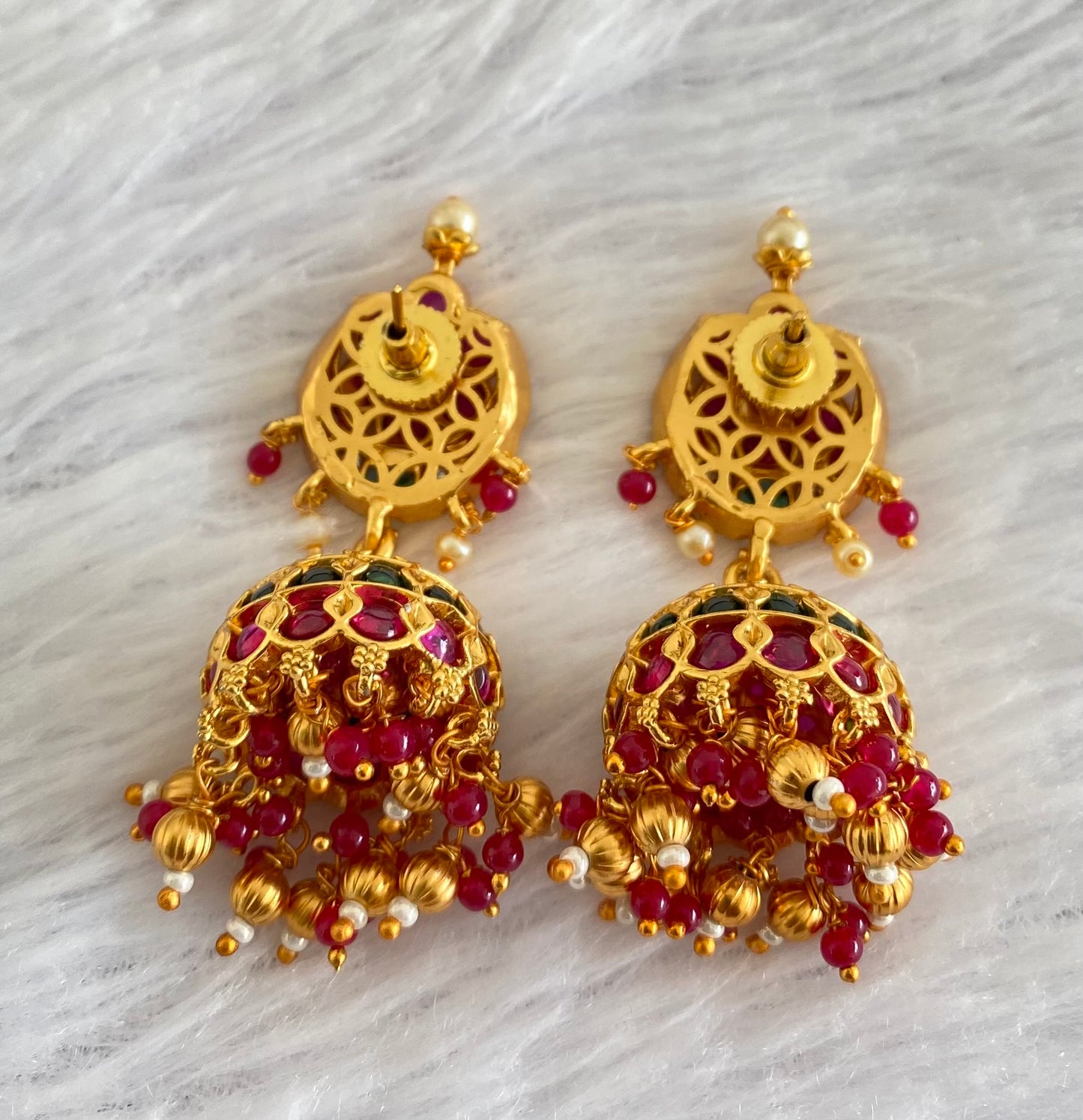 Matte finish cz real kemp-green flower jhumkka dj-52869