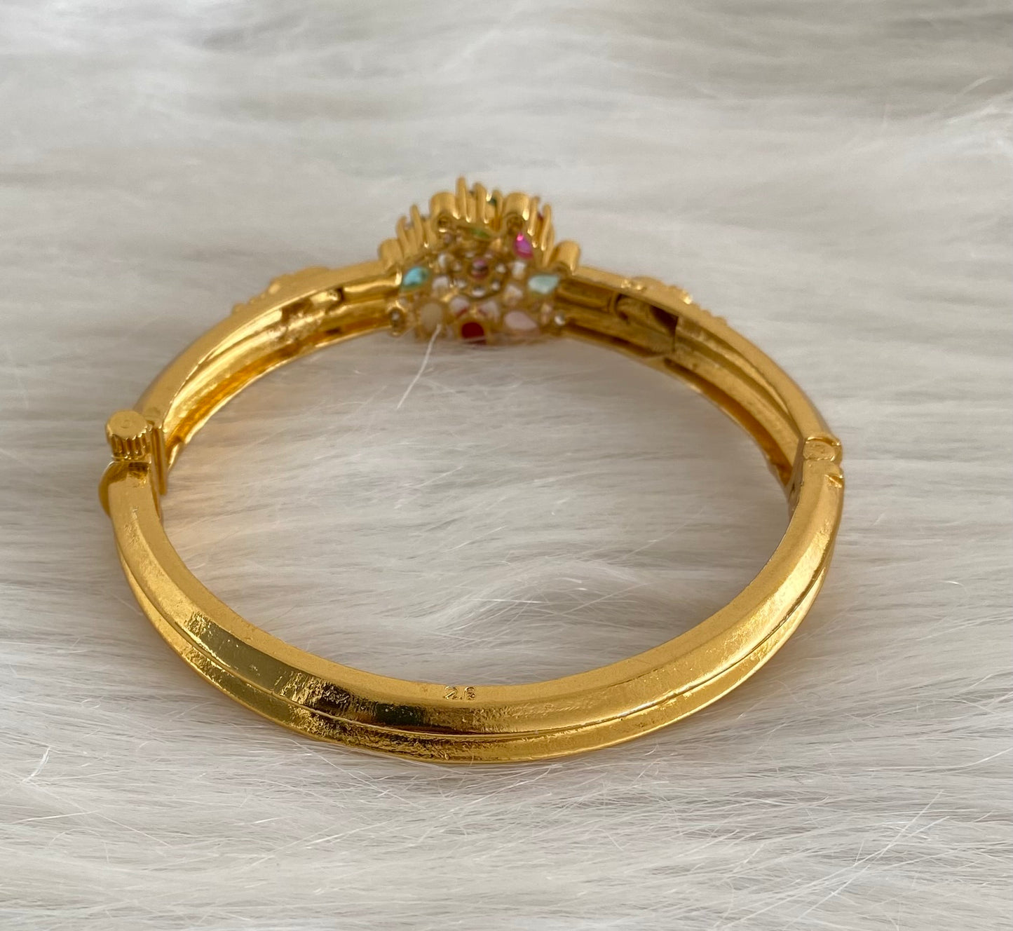 Antique gold tone peacock navarathna screw type kada/bracelet dj-53973