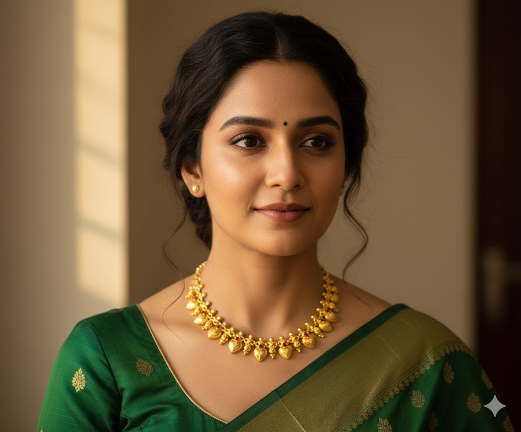 Gold tone pink stone heart Kerala style necklace dj-40287