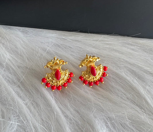 Gold tone coral-pearl beaded stud/earrings dj-51260
