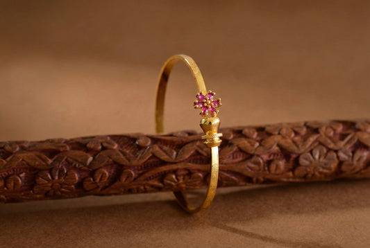 Gold tone ruby flower openable kada/bangle(2.4) Dj-51666