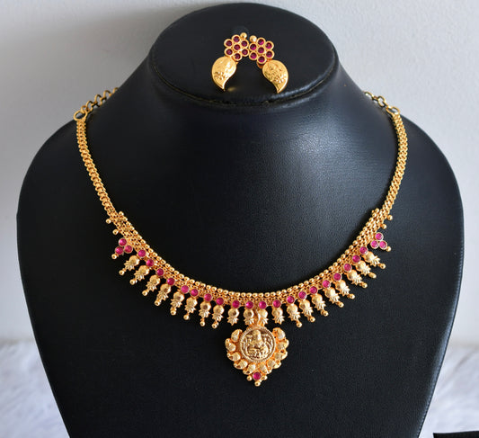 Gold tone pink stone lakshmi coin mango necklace set dj-53050