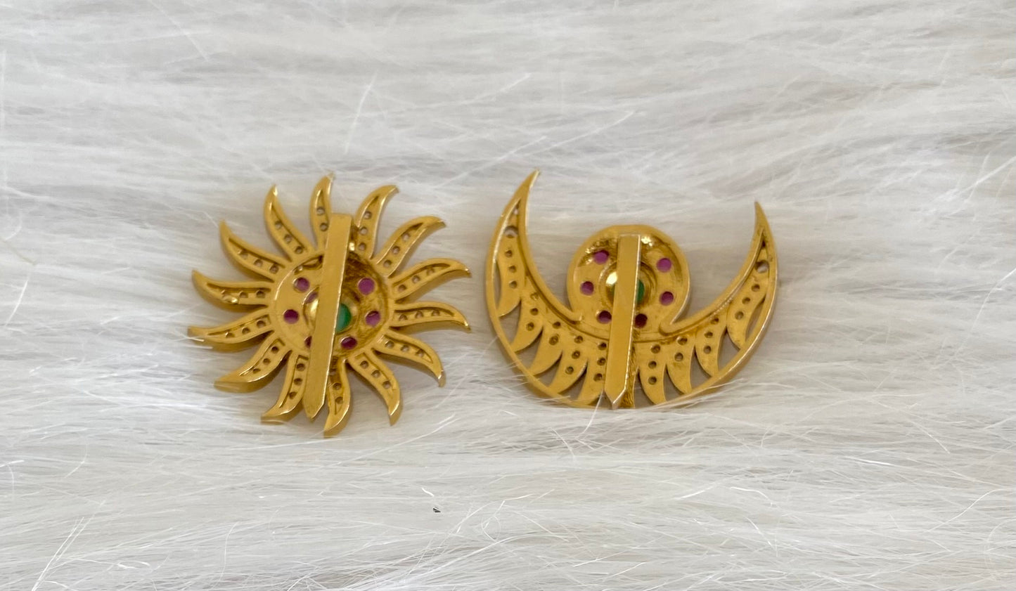 Antique gold tone small kemp-green-white flower sun moon hair jewel dj-53661
