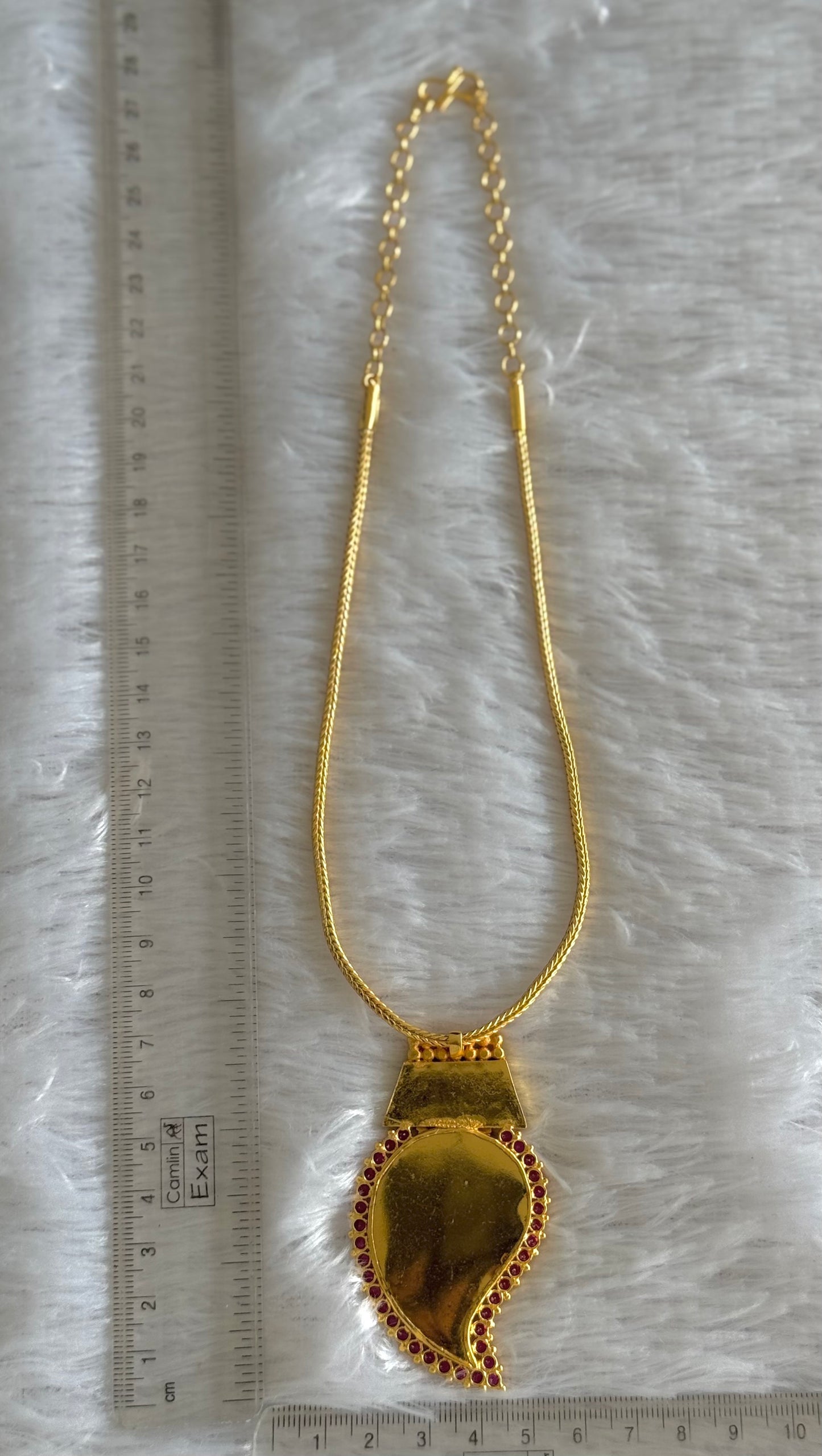 Gold tone pink-green kerala style mango kodi necklace dj-51694