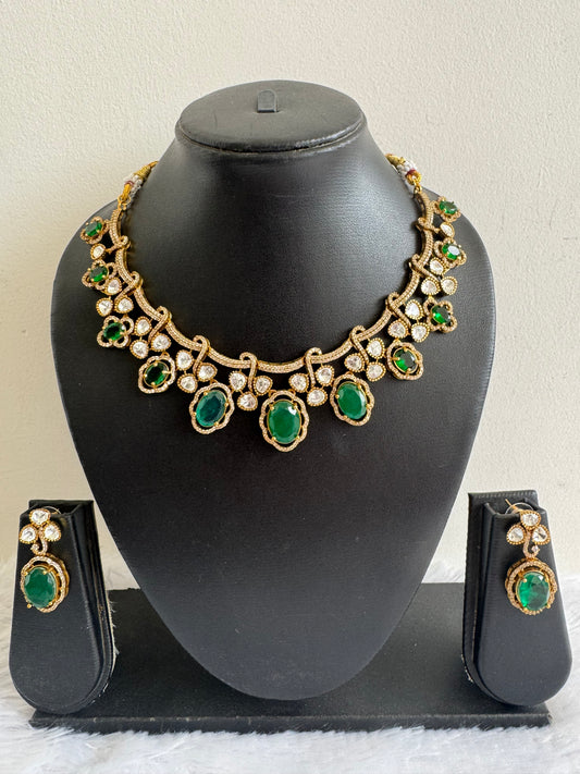 Antique gold tone cz bottle green moissanite necklace set dj-51071