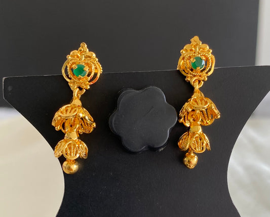 Gold tone green screw back step jhumkka-dj52887