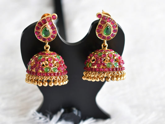 Antique gold tone kemp-green mango peacock jhumkka dj-51870